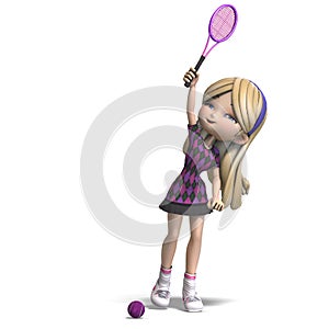 Cute girl with long hair plays tennis