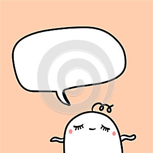 Cute girl marshmallow and speech bubble hand drawn illustration