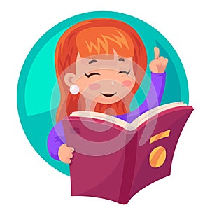 Cute Girl Mascot character reading book education cartoon design vector illustration