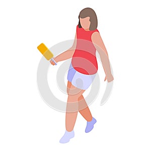 Cute girl player icon isometric vector. Pickleball game