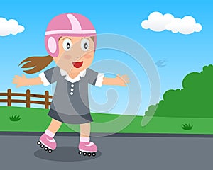 Cute Girl Playing with Rollerblade in the Park photo