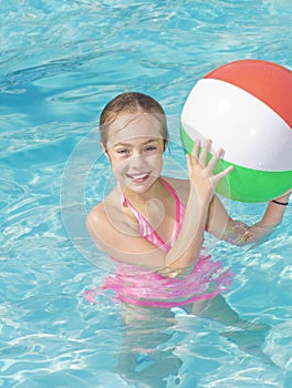 Cute Girl Playing in a Swimming Pool