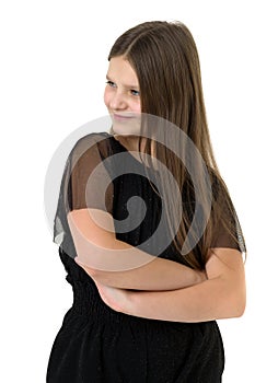 Cute girl posing in black jumpsuit