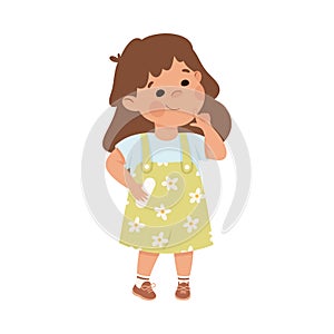 Cute Girl Pupil in Classroom Standing and Thinking Have Lesson Vector Illustration