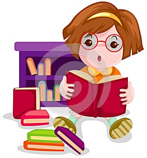 Cute girl reading book