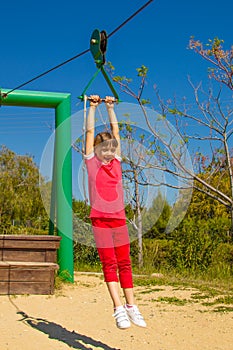 Cute girl rope sliding