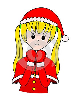 Cute girl in santa suit with arms folded.