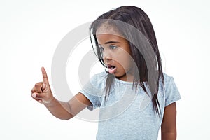 Cute girl shaking finger saying no