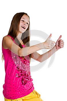 Cute girl showing thumbs up
