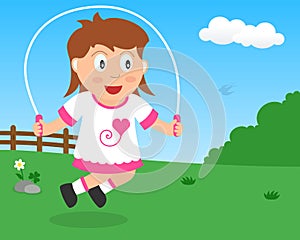 Cute Girl Skipping with Rope in the Park
