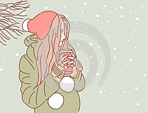 Cute girl on snow background