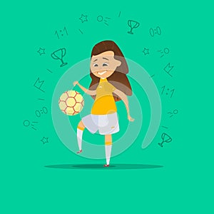 Cute girl soccer player on a colored background