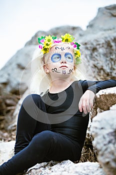 Cute girl with sugar skull makeup