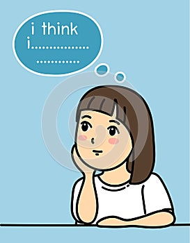 Cute girl thinking a bout something` character vector illustration