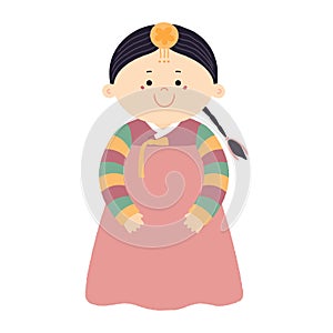 Cute girl in traditional Korean clothes hanbok character illustration.