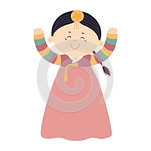 Cute girl in traditional Korean clothes hanbok character illustration.