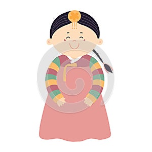 Cute girl in traditional Korean clothes hanbok character illustration.