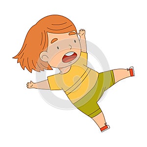 Cute Girl Tumbling Over and Stumbling While Running and Rushing at Full Speed Vector Illustration
