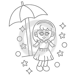 Cute girl with umbrella coloring page