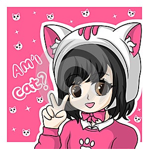 cute girl using cat costume character design