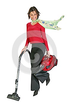 Cute girl vacuuming