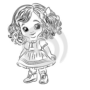 Cute girl vector design.Romantic hand drawing illustration. Coloring page for children