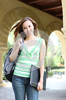 Cute Girl Walking on College Campus