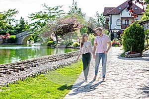 Cute girl walking with her boyfriend