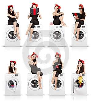 Cute Girl on Washing Machine Funny Collage