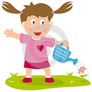 Cute Girl with Watering Can