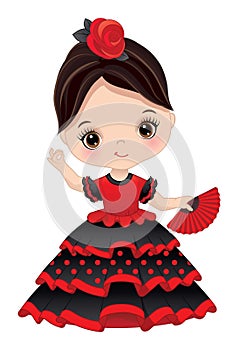 Vector Cartoon Image of Little Girl Dancing Flamenco