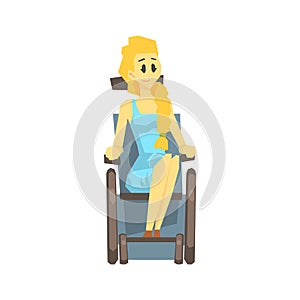 Cute Girl In Wheelchair, Young Person With Disability Overcoming The Injury Living Full Live Vector Illustration