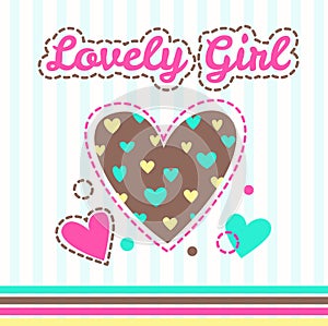 Cute girlish illustration with hearts