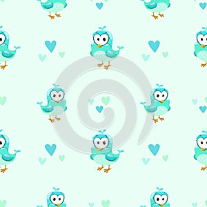 Cute girlish seamless pattern with bird
