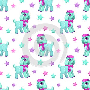 Cute girlish seamless pattern with pretty little baby goat