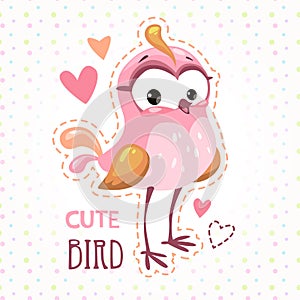 Cute girlish t shirt print template with bird