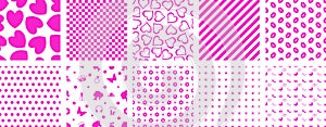 Cute girly aesthetics seamless pattern set, glamorous trendy barbie style background