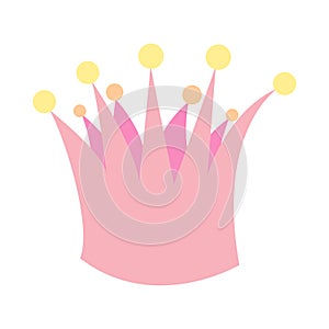 Cute girly pink crown in flat style. Fairytale element for royal family, simple pink crown icon, children's illustration