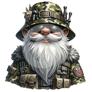 Cute Gnome Army Soldier Camouflage Clipart Illustration AI Generative