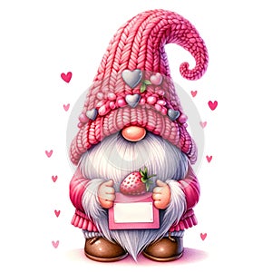 Cute Gnome Cupcake Strawberry Valentine\'s Day Clipart Illustration AI Generative