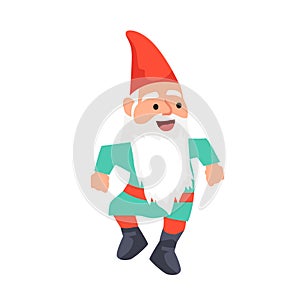 Cute gnome dancing character flat vector illustration