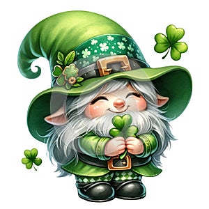 Cute Gnome Embracing Luck And Joy On St. Patrick\'s Day Clipart Illustration AI Generative