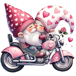 Roztomilý škriatok motocykel Valentín akvarel klipartová ilustrácia 