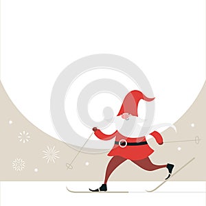 Cute Gnome ski. Christmas greeting card. Happy New Year. Merry Christmas.