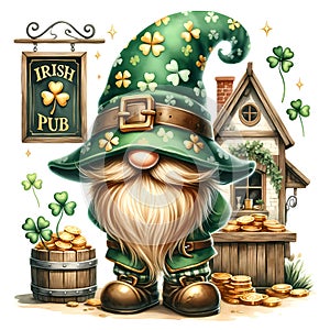 Cute Gnome St Patrick\'s Day Clipart Illustration AI Generative