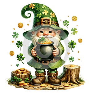 Cute Gnome St Patrick\'s Day Clipart Illustration AI Generative