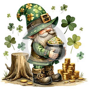 Cute Gnome St Patrick\'s Day Clipart Illustration AI Generative