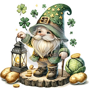 Cute Gnome St Patrick\'s Day Clipart Illustration AI Generative