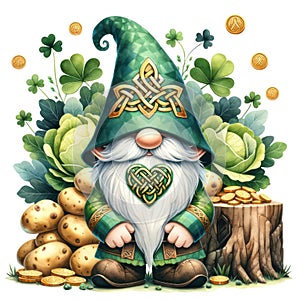 Cute Gnome St Patrick\'s Day Clipart Illustration AI Generative