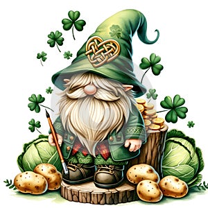 Cute Gnome St Patrick\'s Day Clipart Illustration AI Generative